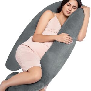 MY ARMOR Full Body Pregnancy Pillow J Shape for Women, Maternity Pillow Gift for Pregnancy Sleeping, Premium Velvet Cover with Zip, Grey  .6609