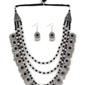 Shining Diva Fashion Latest Stylish Fancy Oxidized Traditional Oxidised Necklace Jewellery Set for Women (Black) (rrsd13121s)(SHANI 181)