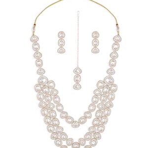 ZAVERI PEARLS Green Meenakari Kundan Bridal Choker Dazzling Necklace Earring Maangtikka Set For Women-ZPFK17760(SHANI 148)