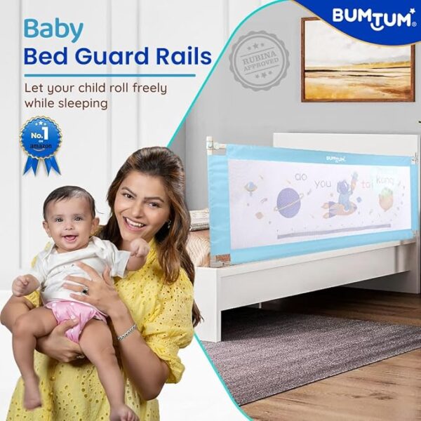 Bumtum Space Print Blue Bed Rail | Kids Safety |180x72Cm Bed Rails for Baby & Toddler Safety | Portable Baby Bed Fence | Adjustable | Single Side Baby Bed Rail.(6948) - Image 4