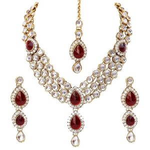Shining Diva Latest Stylish 18k Gold Plated Traditional Kundan Necklace Jewellery Set for Women ( SHANI 107)