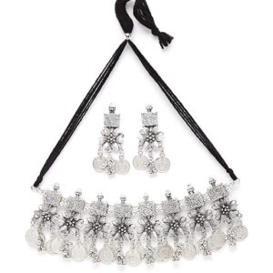 Shining Diva Fashion Latest Stylish Traditional Oxidised Silver Necklace Jewellery Set for Women (13124s)(SHANI 136)