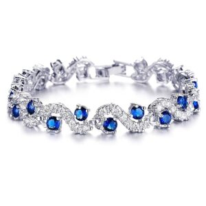 Shining Diva Fashion Royal Blue Crystal CZ Silver Plated Stylish Bracelet Gift for Girls Women(9576b)(SHANI 103)