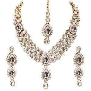 Shining Diva Latest Stylish 18k Gold Plated Traditional Kundan Necklace Jewellery Set for Women(SHANI 124)