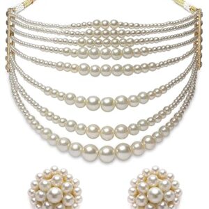 Karatcart Pearl Multilayer Beaded Choker Necklace Set for Women(SHANI 94)