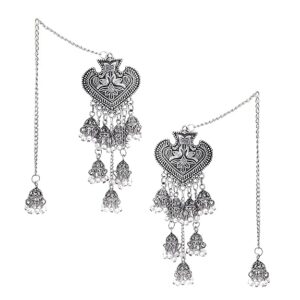 Dulcett India Kashmiri Jhumka Ethnic Style Trending Oxidised Silver Kashmiri Pearl Jhumka Earrings for Women and Girls (SHANI,242