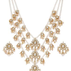 ZAVERI PEARLS Ethnic Kundan & Pearls Multi Layers Bridal Necklace Set For Women-ZPFK8689 (SHANI,319)