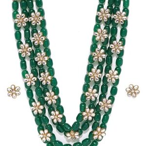 ZAVERI PEARLS Green Beads & Floral Kundan Necklace Set For Women-ZPFK9098(SHANI 614)