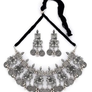 Shining Diva Fashion Latest Stylish Fancy Oxidized Traditional Oxidised Choker Necklace Jewellery Set for Women (rrsd13124s)  (SHANI,218