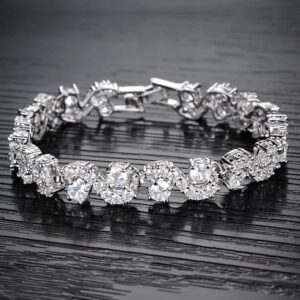 Shining Diva Fashion White Silver Plated Cubic Zirconia Stylish AAA Crystal Charm Bracelet for Women (10950b)  (SHANI,290,)