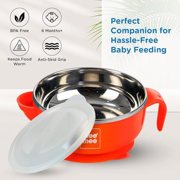 Mee Mee Air Tight Baby Feeding Bowl | BPA Free | Stay Warm Bowl | Food Remains Warm | Multi-Functional Snack/Fruit | Suction Non-Spill Bowl (Red) (N7313) (N7286) - Image 4