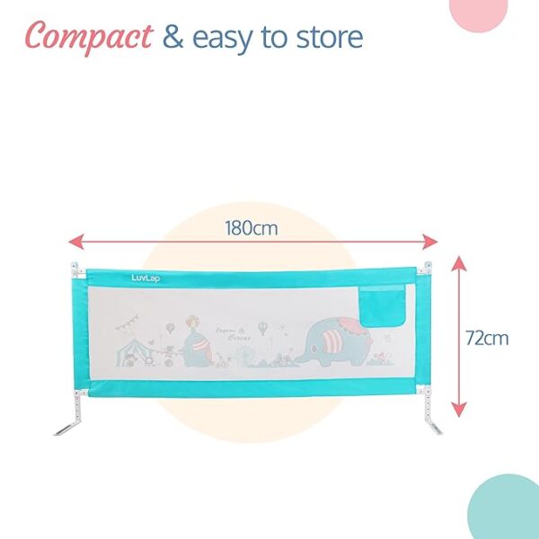 LuvLap Comfy Baby Bed Rail Guard for Baby & Toddler Safety, 180cm x 72cm, Bed rails for baby safety, Foldable & Portable, Adjustable Height, Single bed side rails for baby, Pack of 1 (Green)(6941) - Image 4