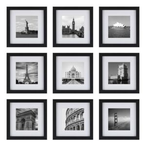 ArtzFolio Wall Photo Frame D306 | Wall Photo Frame Collage for Living Room | Picture Frames Home & Wall Decoration | Black | Set of 9 Units With Mat | 6x6inch ( 8412)