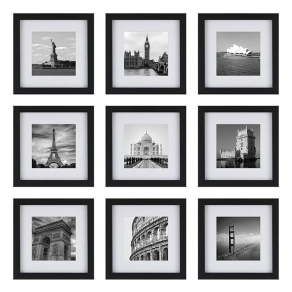 ArtzFolio Wall Photo Frame D306 | Wall Photo Frame Collage for Living Room | Picture Frames Home & Wall Decoration | Black | Set of 9 Units With Mat | 6x6inch ( 8412)
