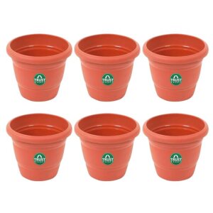 TrustBasket UV Treated Plastic Round Pot (8 Inches)-Terracotta Color-Set of 12 | Heavy Duty Highly Durable Plant Container Gamla for Indoor Home Decor & Outdoor Balcony Garden ( PACK OF 8 )(8133)