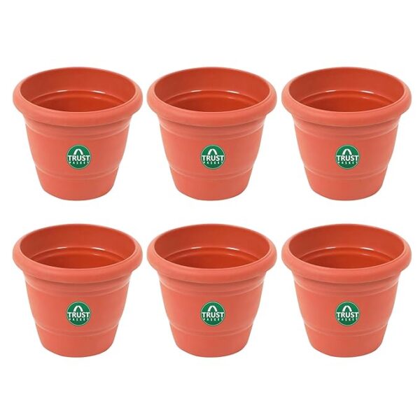 TrustBasket UV Treated Plastic Round Pot(6 Inches)-Set of 5 | Heavy Duty Highly Durable Plant Container Gamla for Indoor Home Decor & Outdoor Balcony Garden ( 1 PCS DAMAGE ) ( PACK OF 5 )(.8208)