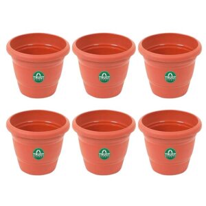 TrustBasket UV Treated Plastic Round Pot(6 Inches)-Set of 6 | Heavy Duty Highly Durable Plant Container Gamla for Indoor Home Decor & Outdoor Balcony Garden (1 pcs damage body) (PK)