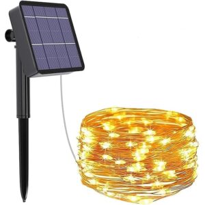 GIGAWATTS GW-501-200 Solar String Lights with 2V Panel 200 LED 8 Modes 800mAh Ni-MH Battery Decorative 22m Copper Rope Lighting for Indoor Outdoor Garden Patio Lawn Wedding (Pack of 1, Warm White)  ( 8083,+ 8086)(P)