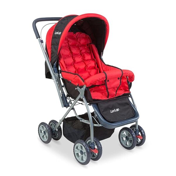 LuvLap Starshine Baby Stroller/Pram for 0 to 3 Years, New Born/Toddler/Kid, Lightweight, Adjustable backrest, 360° Swivel Wheel, Large Storage Basket, Reversible Handlebar (Red) ( 1 pcs not included) ( THODA SA FATA HUA HAI )