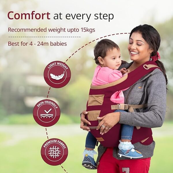 LuvLap Royal Hip Seat Baby Carrier with 4 Carry Positions, Baby Carrier with Hip seat for 6 to 24 Months Baby, Adjustable New-Born to Toddler Carrier, Max Weight Up to 15 Kgs (Purple)(7330) - Image 5
