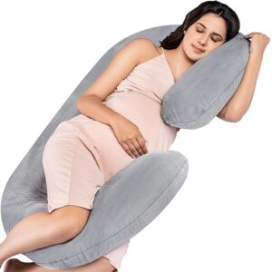 MY ARMOR Full Body C Shape Pregnancy Pillow for Women, Maternity Pillows for Pregnancy Sleeping, 3 Months Warranty, Premium Velvet Cover with Zip, Grey  6334