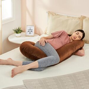 Amazon basics Full Body C-Shaped Pregnancy Pillow for Maternity & Baby Nursing | Abdomen, Hip, Spine, Neck & Head Support Cushion Velvet Outer Cover with Zip (Dark Brown)  .6605