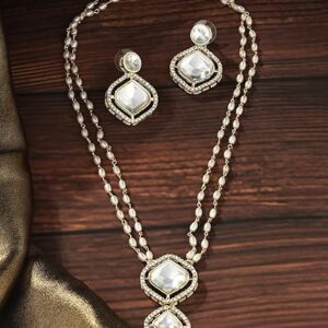 ZAVERI PEARLS Gold Tone Double Layered Austrian Diamonds Beaded Embellished Necklace & Earring Set For Women-ZPFK17075(SHANI 348)