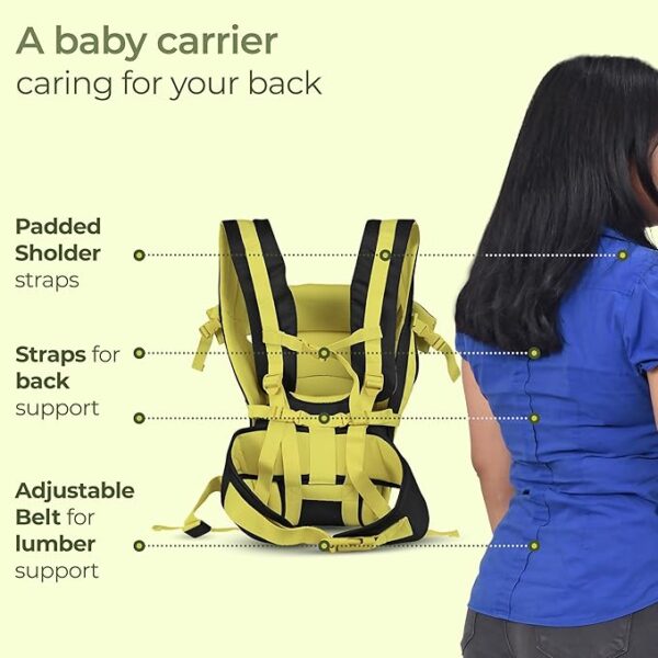 LuvLap Elegant Baby Carrier with 4 carry positions, lightweight & travel friendly, 4-24Month baby, Adjustable New-born to Toddler Carrier with cushioned leg support, Max weight 15Kg (Black & Green) (7295) - Image 2