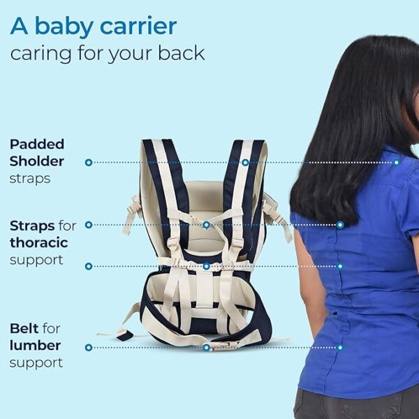 LuvLap Elegant Baby Carrier with 4 Carry Positions, Baby Carrier for 4 to 24 Months Baby, Adjustable New-Born to Toddler Carrier with Cushioned Leg Support, Max Weight Up to 15 Kgs (Navy Blue) (7334) - Image 2