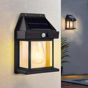 GIGAWATTS Solar Wall Lights Outdoor Motion Sensor Auto Chargeable Exterior LED Sconce Front Porch Security Lamps waterproof for Patio Garden (Pack of 1, Warm Yellow) (7534.  7533. 7532. 7531.  7530.)