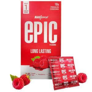 Manforce Epic Pleasure| Ultra Thin Condom | Long Lasting Pleasure for Both | Raspberry Flavour | 10 Pcs |  (EXPIRY 01/25 )( SET OF 26 BOXES)