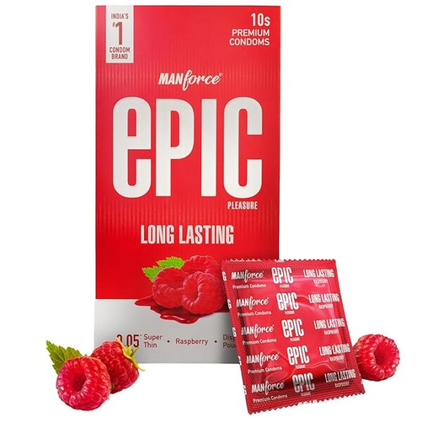 Manforce Epic Pleasure| Ultra Thin Condom | Long Lasting Pleasure for Both | Raspberry Flavour | 10 Pcs |  (EXPIRY 01/25 )( SET OF 26 BOXES)