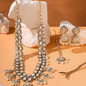 ZAVERI PEARLS Green Meenakari Kundan Bridal Long Dazzling Necklace Earring Maangtikka Set For Women-ZPFK17761(SHANI,315,)