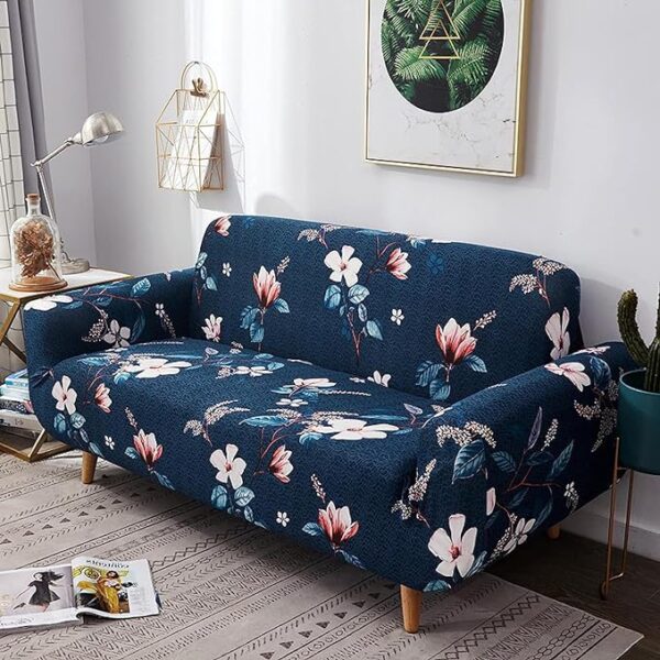 House of Quirk Universal Triple Seater Sofa Cover Big Elasticity Cover for Couch 140 GSM Sofa Slipcover (Dark Blue Lotus, 195-230cm) (8517)