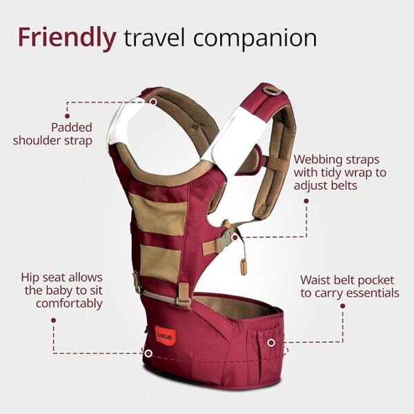 LuvLap Royal Hip Seat Baby Carrier with 4 Carry Positions, Baby Carrier with Hip seat for 6 to 24 Months Baby, Adjustable New-Born to Toddler Carrier, Max Weight Up to 15 Kgs (Purple)(7330) - Image 3