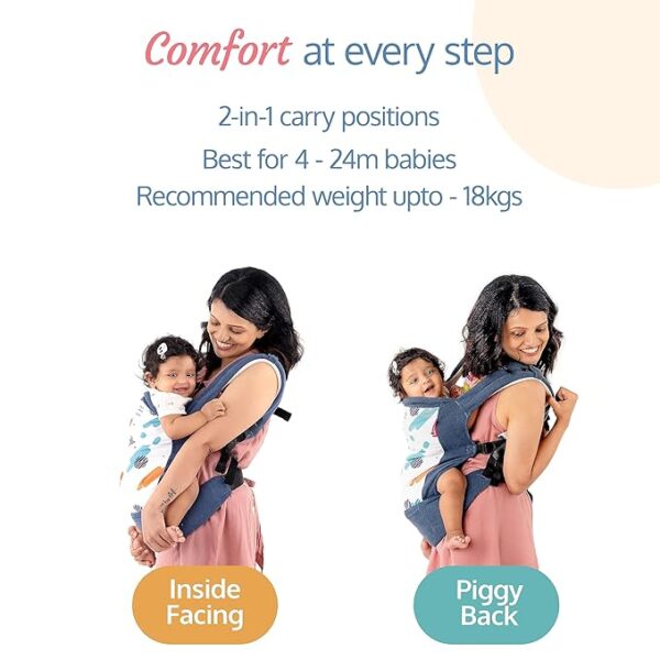 LuvLap Adore Baby Carrier with 2 carry positions, lightweight & travel friendly, 4-24Month baby, Breathable Skin friendly premium fabric, New-born to Toddler Carrier, Max weight 6-18Kg (Blue) (N7300) - Image 2