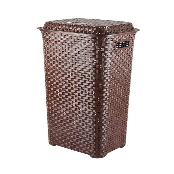 Cello Eliza Plastic Laundry Basket with Lid, Dark Brown, 50 Ltrs | Lightweight and Portable | Storage Organizer | Convenient Handling | Useful For Storing Clothes, Toys, Books ((Without lead)(8344))