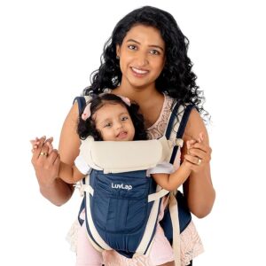LuvLap Elegant Baby Carrier with 4 Carry Positions, Baby Carrier for 4 to 24 Months Baby, Adjustable New-Born to Toddler Carrier with Cushioned Leg Support, Max Weight Up to 15 Kgs (Navy Blue) (7337 N7338 N7339 N7340)
