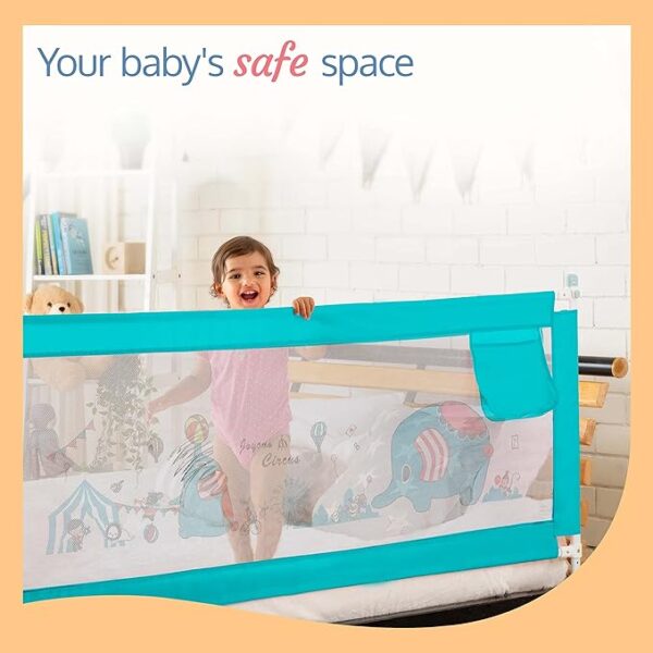 LuvLap Comfy Baby Bed Rail Guard for Baby & Toddler Safety, 180cm x 72cm, Bed rails for baby safety, Foldable & Portable, Adjustable Height, Single bed side rails for baby, Pack of 1 (Green) (PK) - Image 3