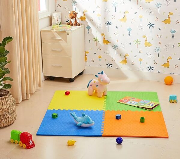 Amazon Brand - Solimo Interlocking Foam Baby Play Mat | Pack of 4 Playmats | 1.2 cm Thick | 60 x 60 cm | Activity Mat for Kids 6+ Months | for Home, School, Playground | Durable | Easy Storage  .7232 - Image 3
