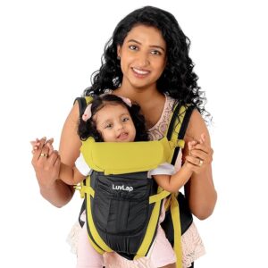 LuvLap Elegant Baby Carrier with 4 carry positions, lightweight & travel friendly, 4-24Month baby, Adjustable New-born to Toddler Carrier with cushioned leg support, Max weight 15Kg (Black & Green) (7295)