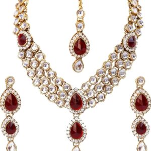 Shining Diva Latest Stylish 18k Gold Plated Traditional Kundan Necklace Jewellery Set for Women (Shani 73)
