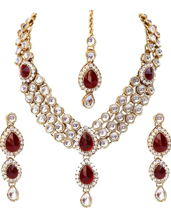 Shining Diva Latest Stylish 18k Gold Plated Traditional Kundan Necklace Jewellery Set for Women (Shani 73)