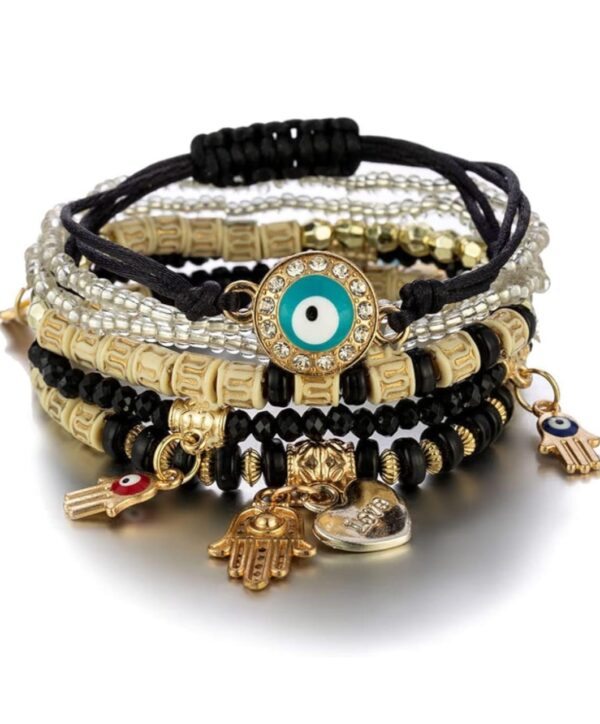Shining Diva Fashion Bohemian Stackable Multilayer Hamsa Hand Evil Eye Lucky Protection Bracelets Multicolor Crystal Charm Beaded Bracelet for Women Girls ( Shani 33 )