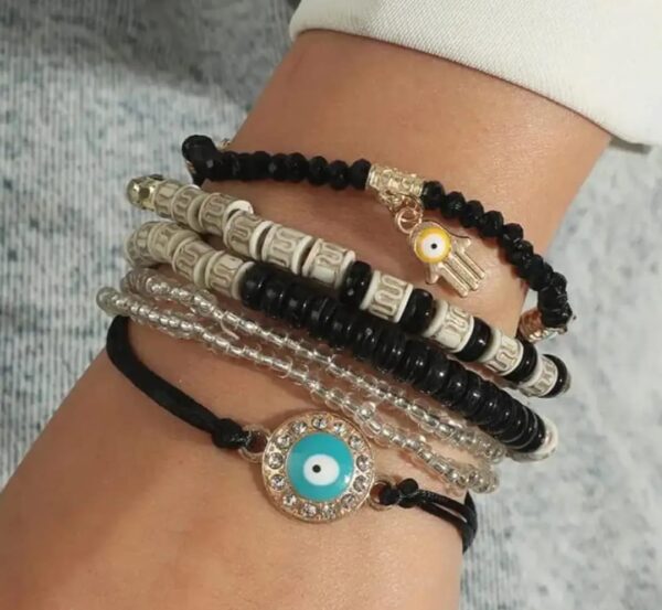 Shining Diva Fashion Bohemian Stackable Multilayer Hamsa Hand Evil Eye Lucky Protection Bracelets Multicolor Crystal Charm Beaded Bracelet for Women Girls ( Shani 33 ) - Image 3