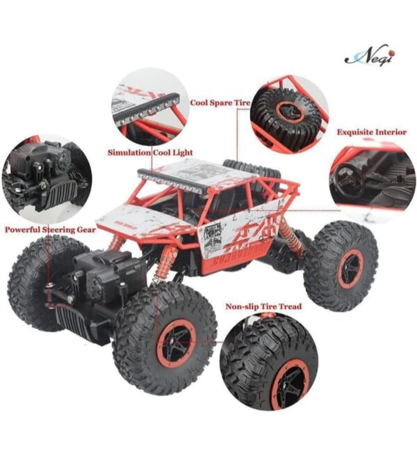 Negi 1:18 Rechargeable Rock Crawling 4WD 2.4 Ghz 4x4 Rally Car Remote Control Monster Truck Kids Play Toys (Plastic,Red)(521) - Image 4
