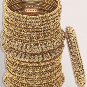 Shining Diva Fashion Latest Antique Gold Plated Set of 28 Stylish Traditional Bangle for Women (shani68)