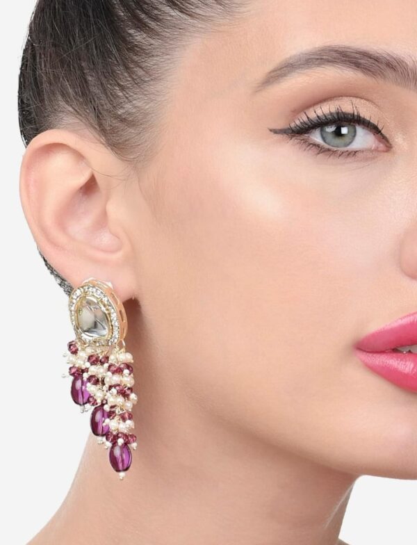 Zaveri Pearls Purple Cluster Beads Embellished Kundan Traditional Drop Earring For Women-ZPFK15637 (Shani 84) - Image 3