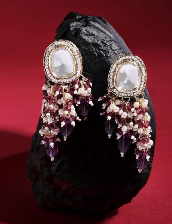 Zaveri Pearls Purple Cluster Beads Embellished Kundan Traditional Drop Earring For Women-ZPFK15637 (Shani 84) - Image 4