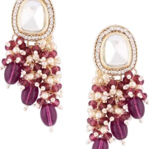 Zaveri Pearls Purple Cluster Beads Embellished Kundan Traditional Drop Earring For Women-ZPFK15637 (Shani 84)